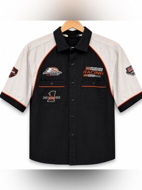 Harley-Davidson Racing Screamin Eagle Button Up Work Shirt Men's L Y2K 2007